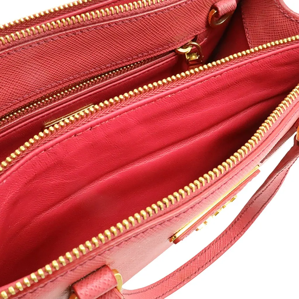 Prada Mini Saffiano Lux Galleria Double Zip Satchel Pink Leather Very good - Model View