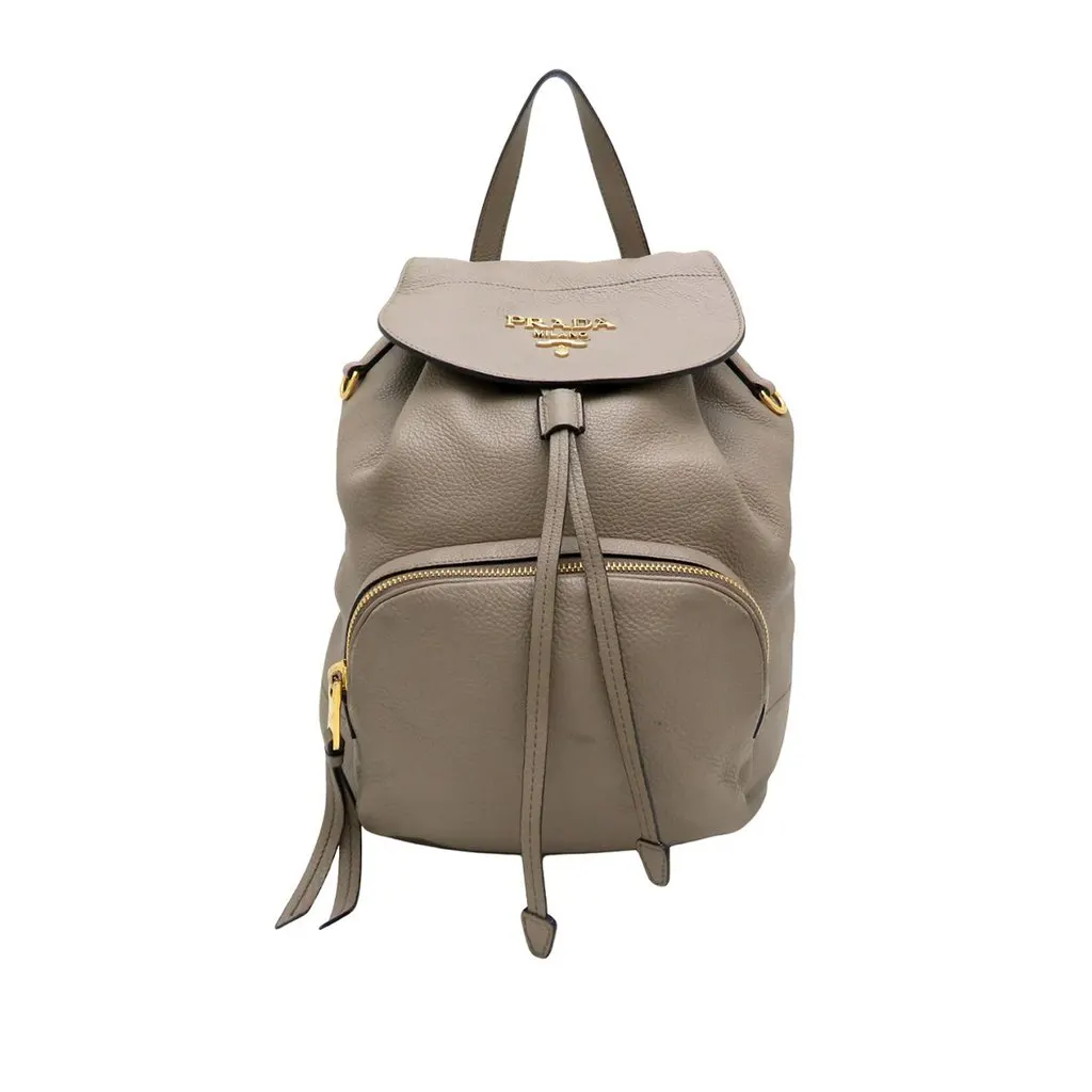 Prada Vitello Daino Cinch Backpack Brown Leather Very good - Front View