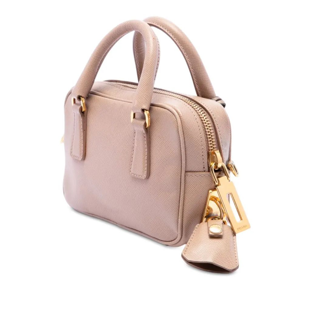 Prada Mini Saffiano Lux Bauletto Bag Brown Leather Very good - Back View