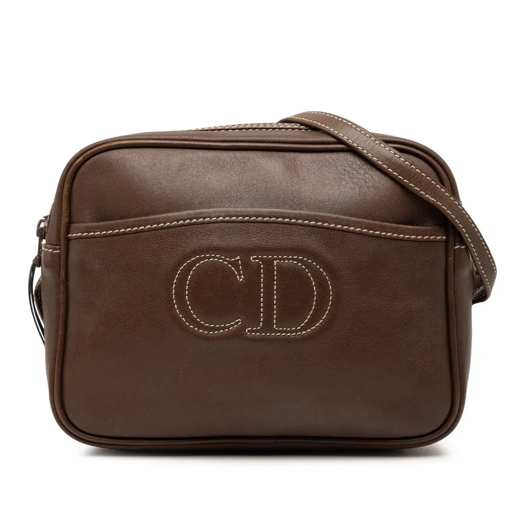 Dior Leather Stitched CD Logo Camera Bag Brown Leather Very good - Front View