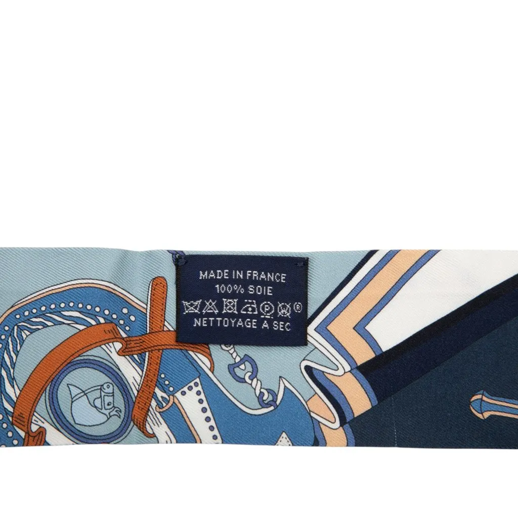 Hermès Bouquets Sellier Silk Twilly Scarf Blue Very good - Back View