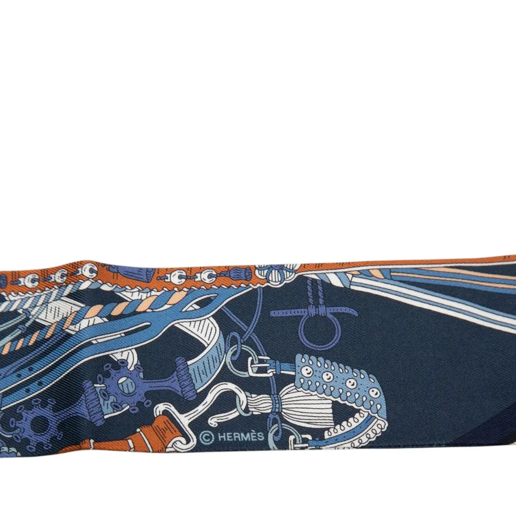 Hermès Bouquets Sellier Silk Twilly Scarf Blue Very good - Inside View