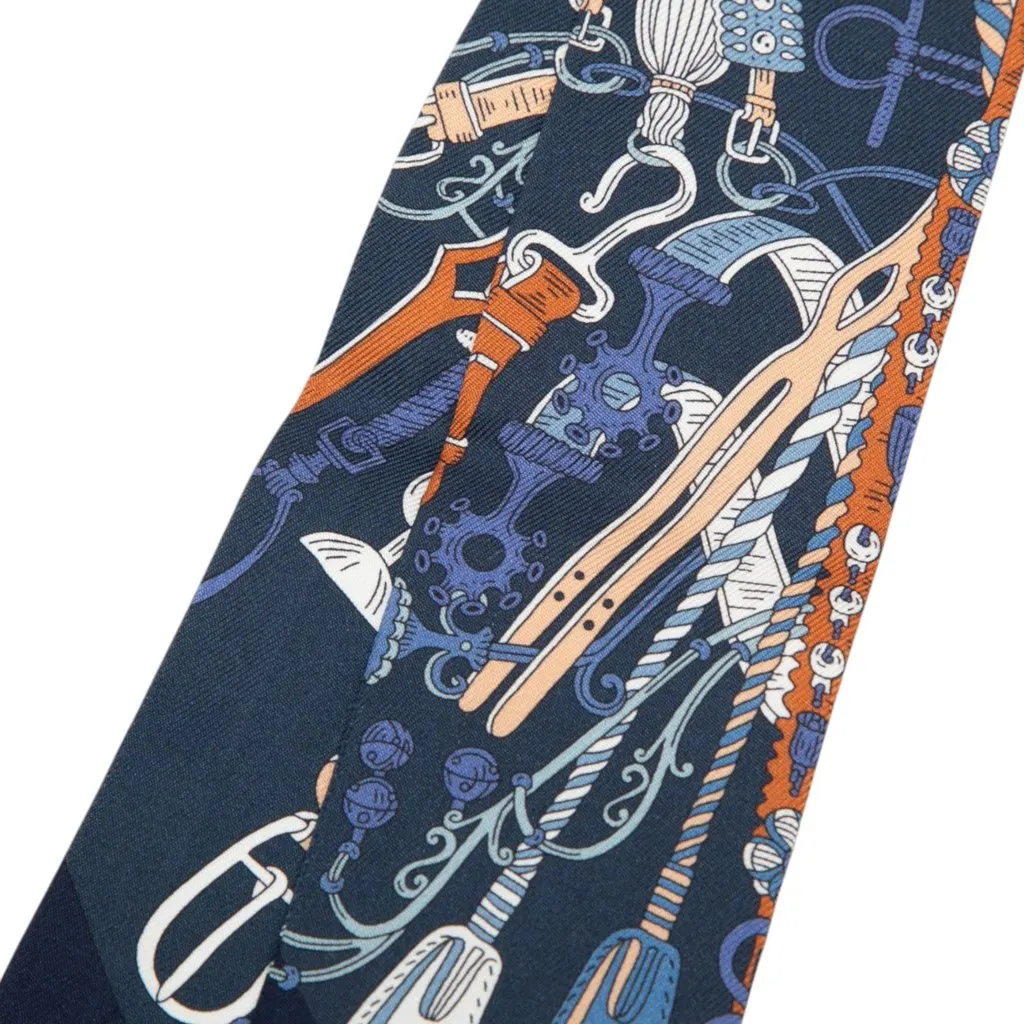 Hermès Bouquets Sellier Silk Twilly Scarf Blue Very good - Model View