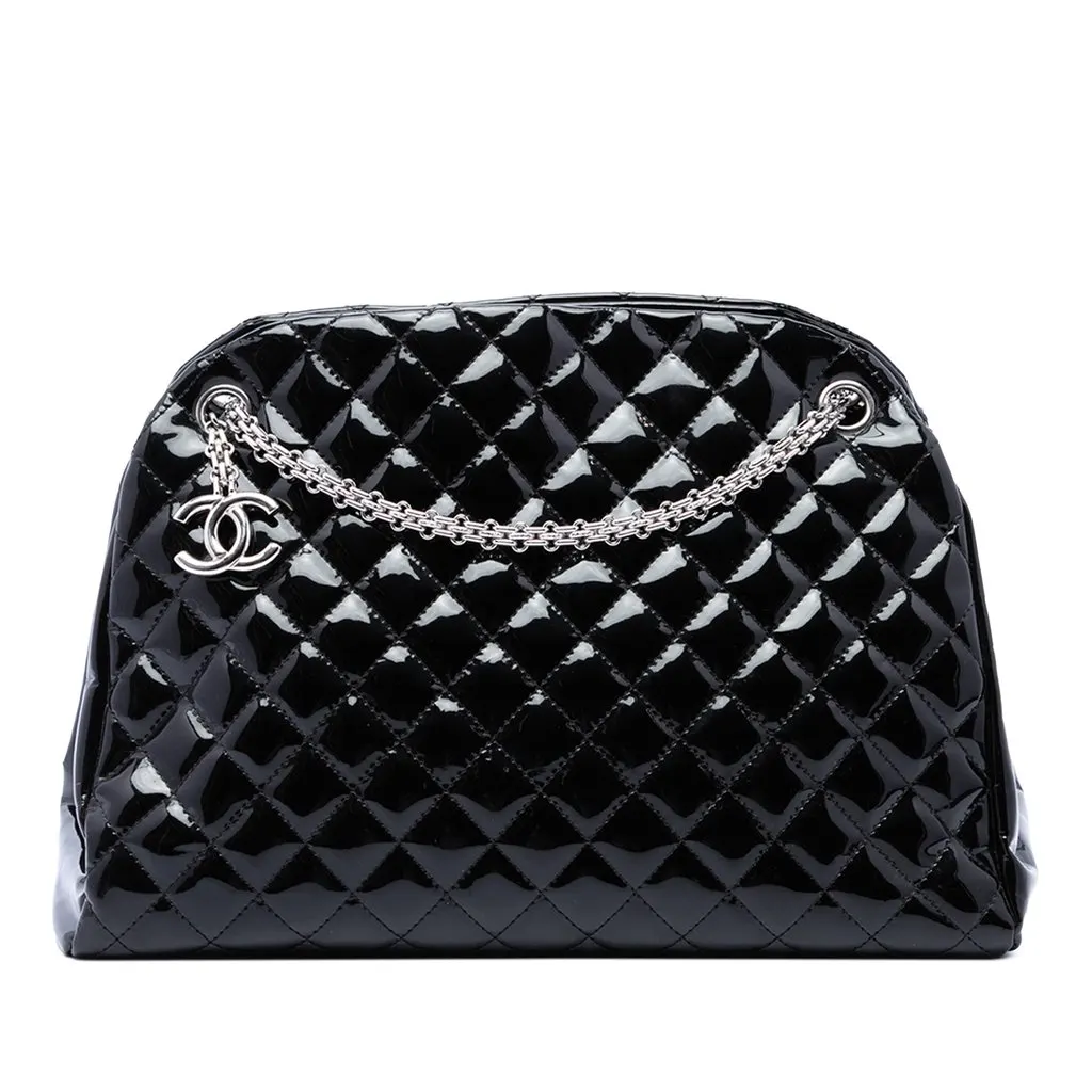 Chanel Large Quilted Patent Just Mademoiselle Bowling Bag Black Leather Very good - Front View