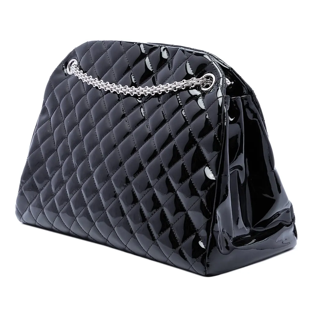 Chanel Large Quilted Patent Just Mademoiselle Bowling Bag Black Leather Very good - Back View