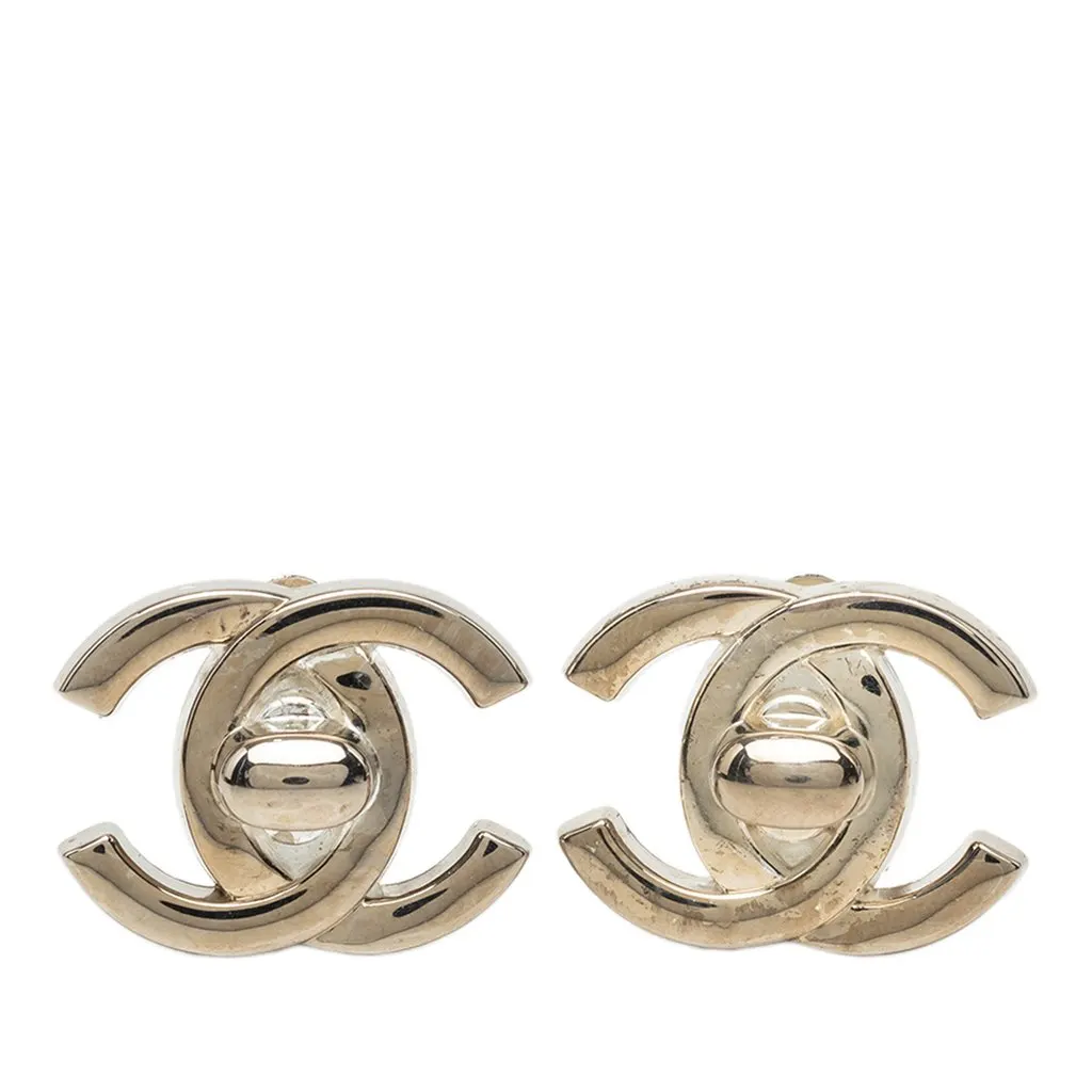 Chanel CC Brass Turnlock Clip On Earrings