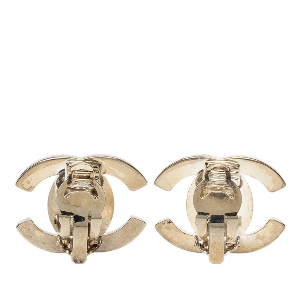 Chanel CC Brass Turnlock Clip On Earrings Silver Metal Very good - Back View