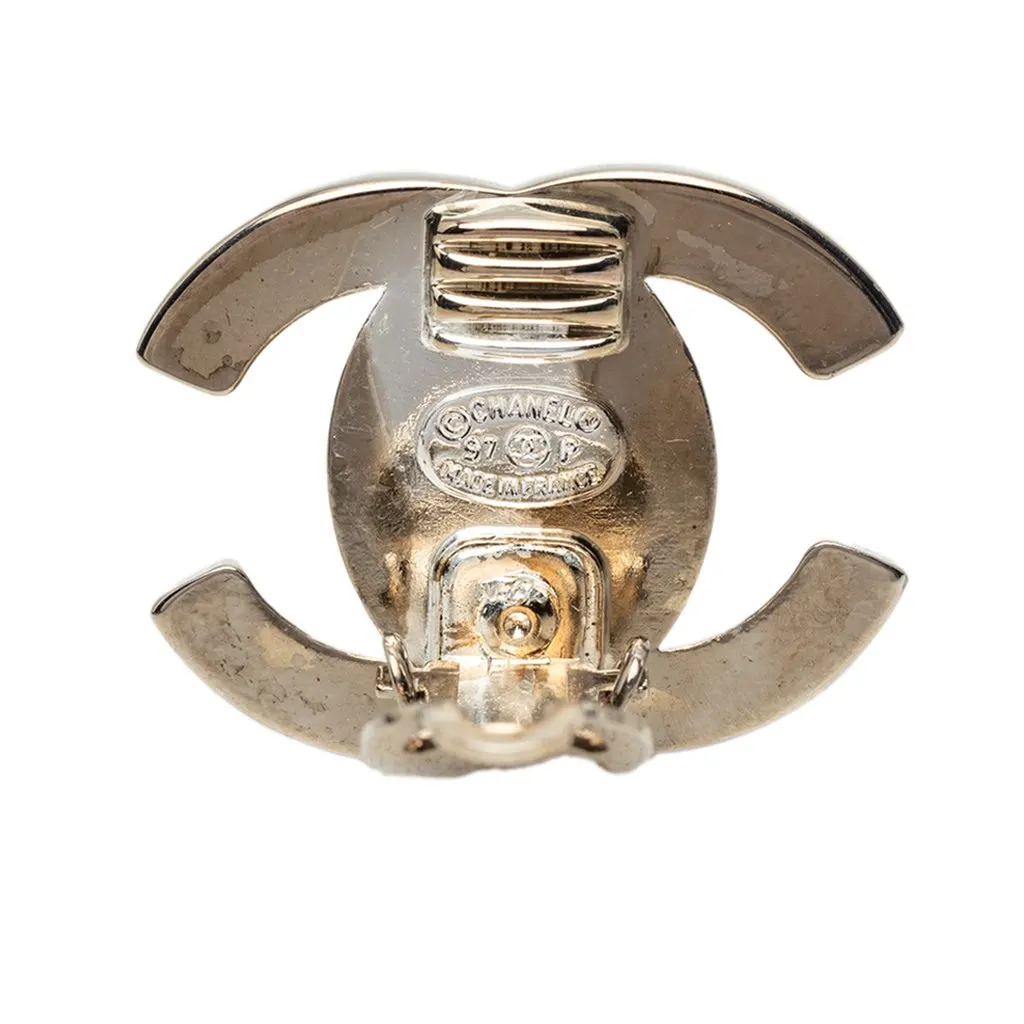 Chanel CC Brass Turnlock Clip On Earrings Silver Metal Very good - Inside View