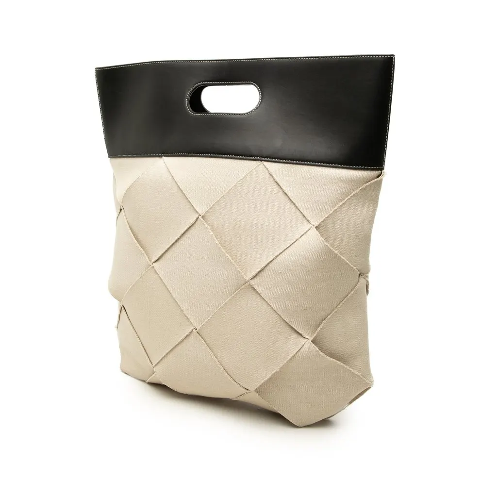Bottega Veneta Medium Canvas Maxi Intrecciato Slip Tote Beige Canvas Very good - Back View
