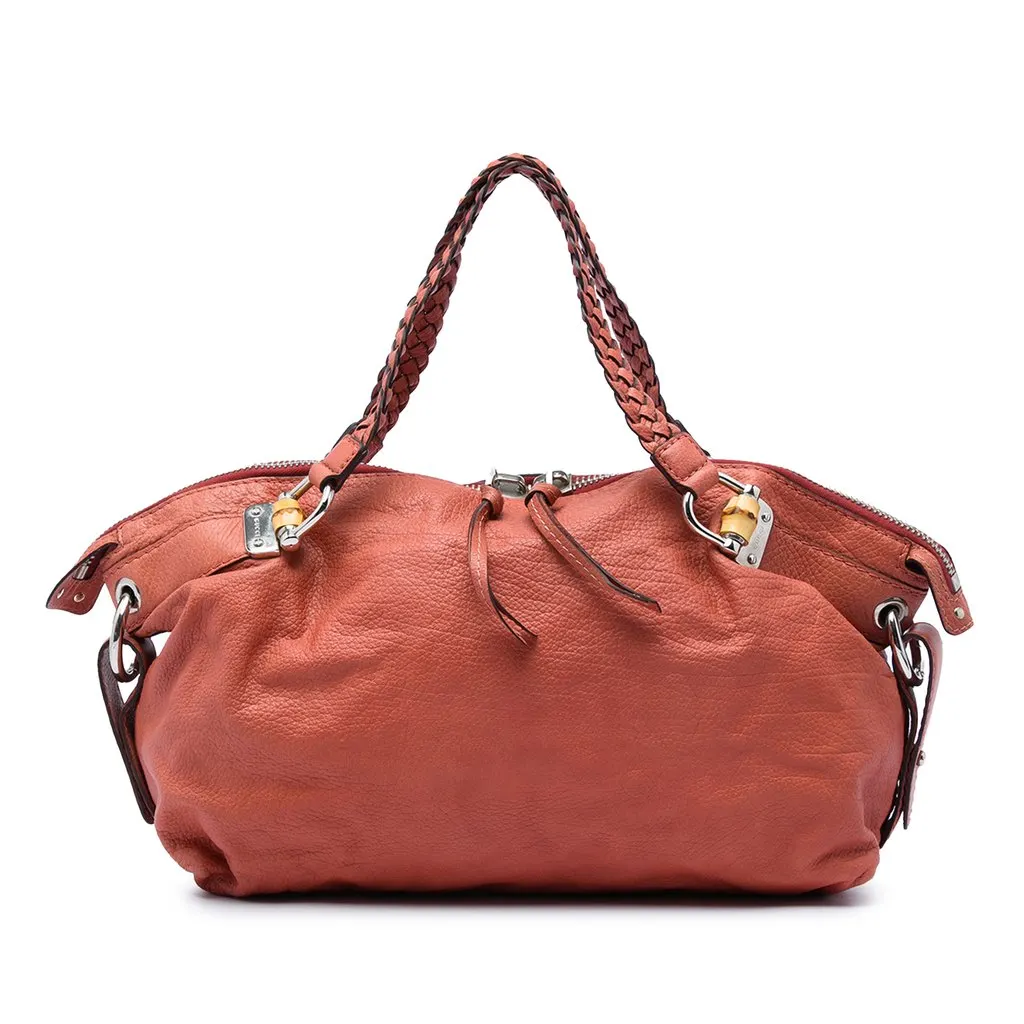 Gucci Medium Leather Bamboo Bar Tote Orange Leather Very good - Front View