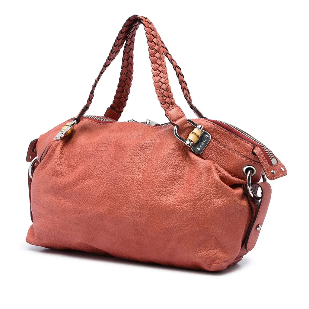 Gucci Medium Leather Bamboo Bar Tote Orange Leather Very good - Back View