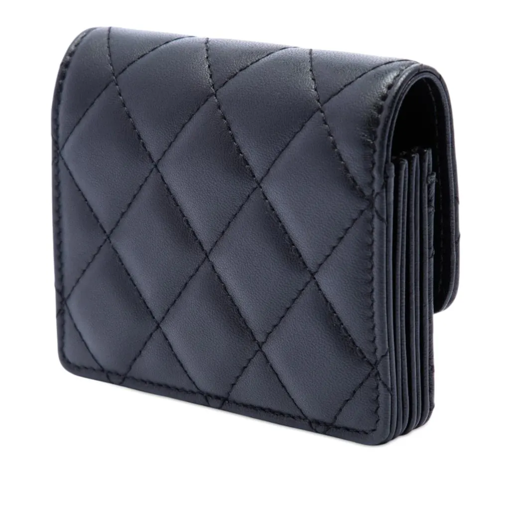Chanel Quilted Lambskin Romance Card Holder On Chain Black Leather Very good - Back View