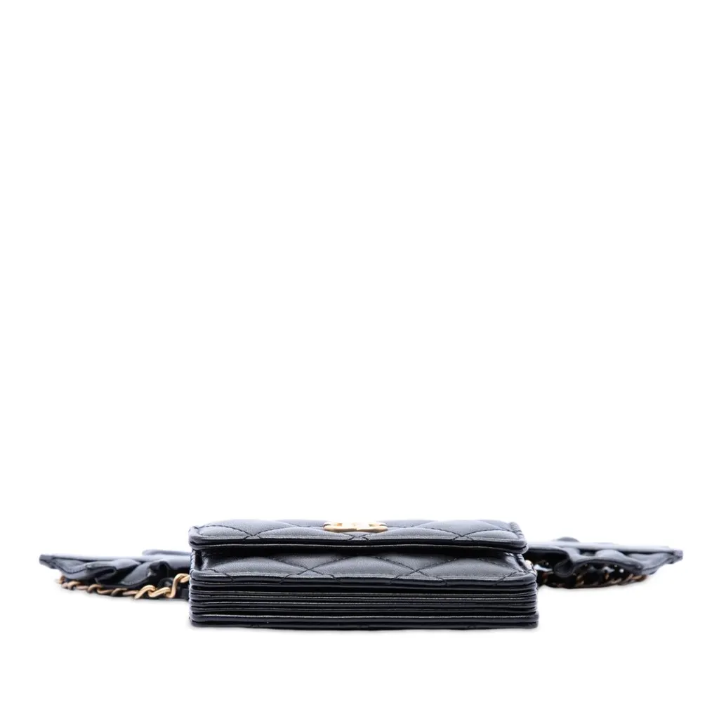 Chanel Quilted Lambskin Romance Card Holder On Chain Black Leather Very good - Inside View