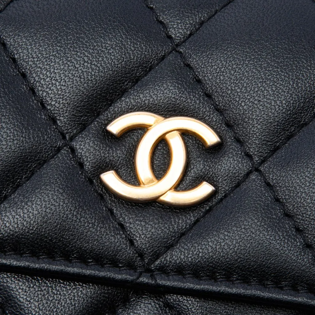 Chanel Quilted Lambskin Romance Card Holder On Chain Black Leather Very good - Box View