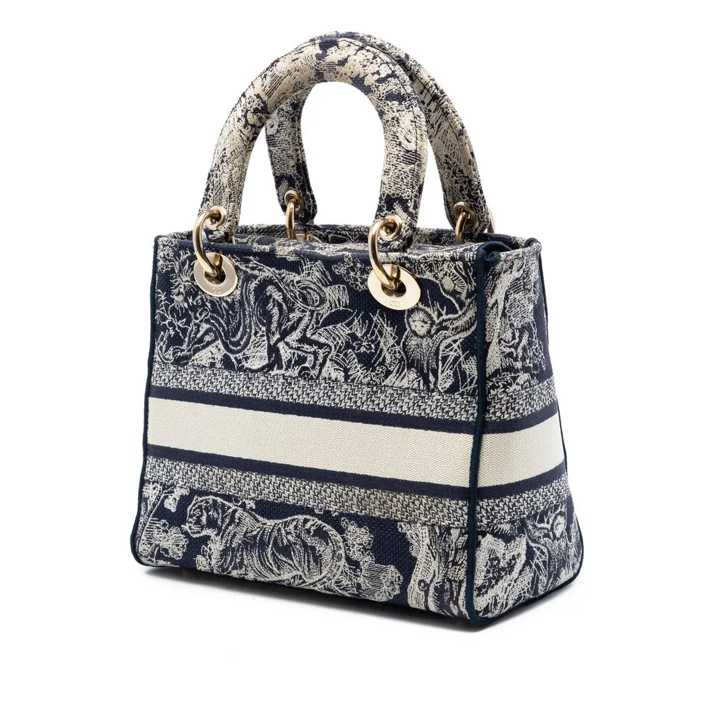 Dior Medium Embroidered Canvas Toile de Jouy Lady D Lite Blue Very good - Back View