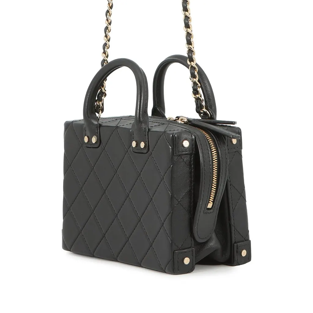 Chanel Small Quilted Calfskin Studded Square Vanity Case Black Leather Very good - Back View