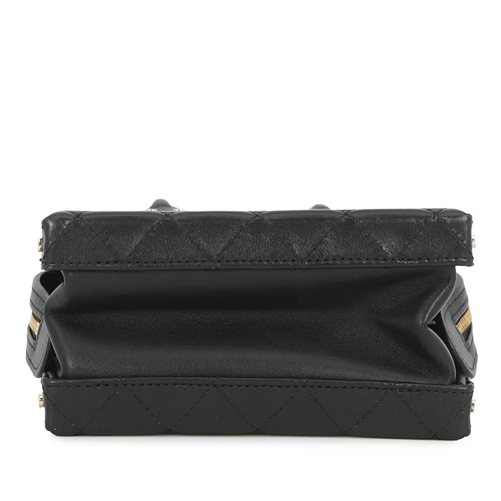 Chanel Small Quilted Calfskin Studded Square Vanity Case Black Leather Very good - Inside View