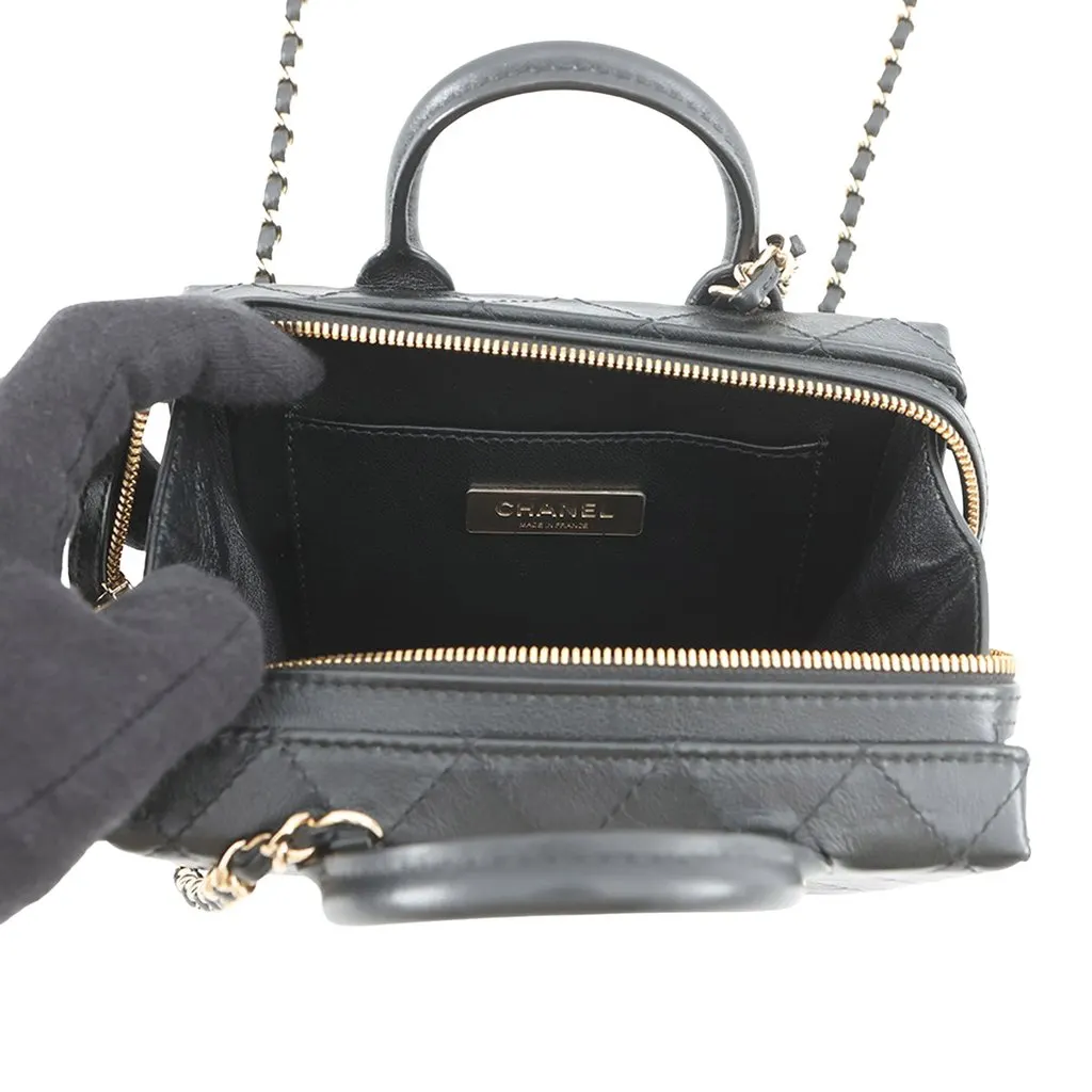 Chanel Small Quilted Calfskin Studded Square Vanity Case Black Leather Very good - Model View