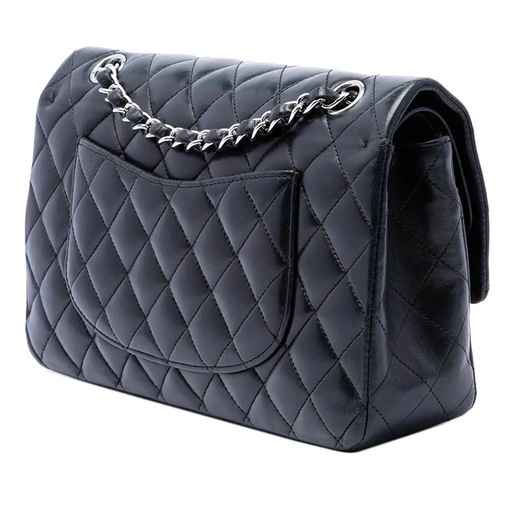 Chanel Medium Classic Lambskin Double Flap Black Leather Very good - Back View