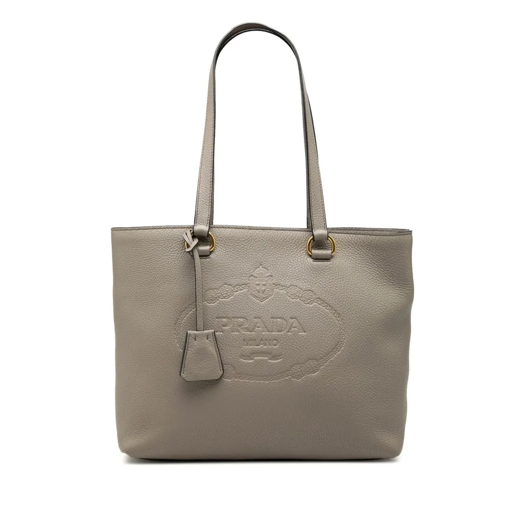 Prada Vitello Daino Canapa Logo Tote Brown Leather Very good - Front View