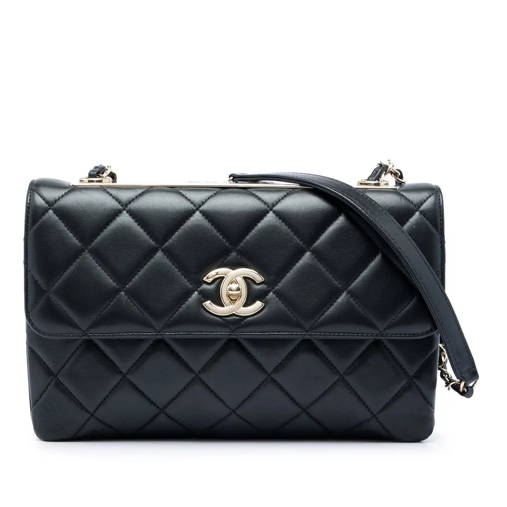 Chanel Medium Lambskin Trendy CC Flap Black Leather Good - Front View