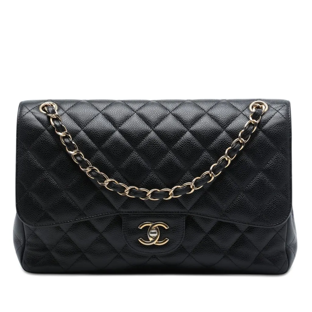 Chanel Jumbo Classic Caviar Double Flap Black Leather Very good - Front View
