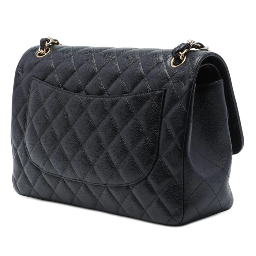 Chanel Jumbo Classic Caviar Double Flap Black Leather Very good - Back View