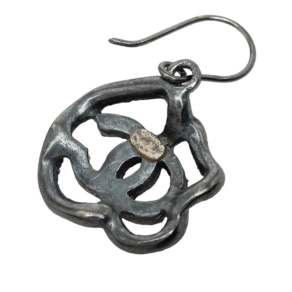 Chanel CC Brass Camellia Strass Hook Earrings Silver Brass Good - Inside View
