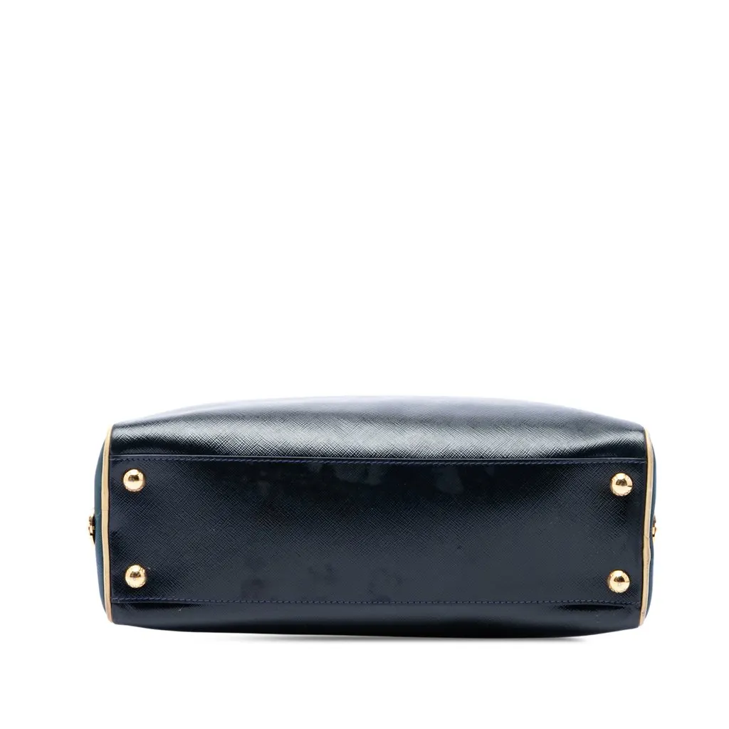 Prada Bicolor Saffiano Vernice Pyramid Frame Handbag Blue Leather Very good - Inside View