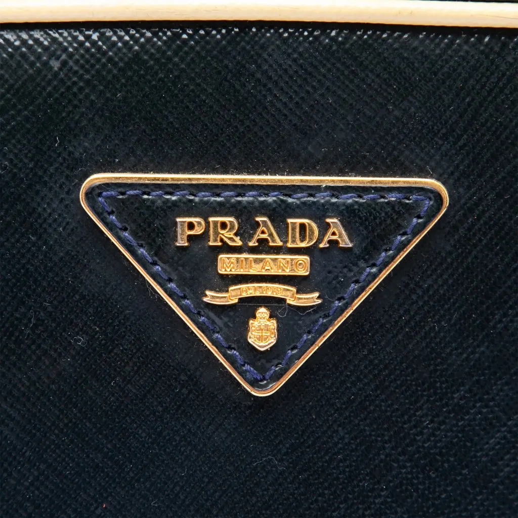 Prada Bicolor Saffiano Vernice Pyramid Frame Handbag Blue Leather Very good - Box View