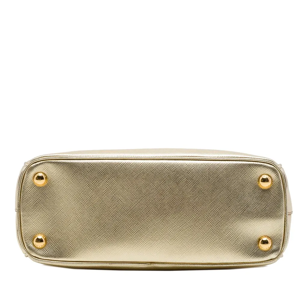 Prada Mini Metallic Saffiano Lux Galleria Double Zip Satchel Gold Leather Good - Inside View