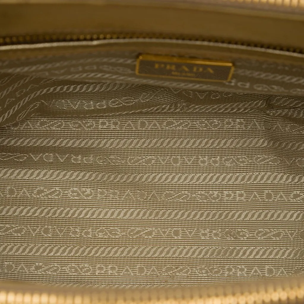 Prada Mini Metallic Saffiano Lux Galleria Double Zip Satchel Gold Leather Good - Model View