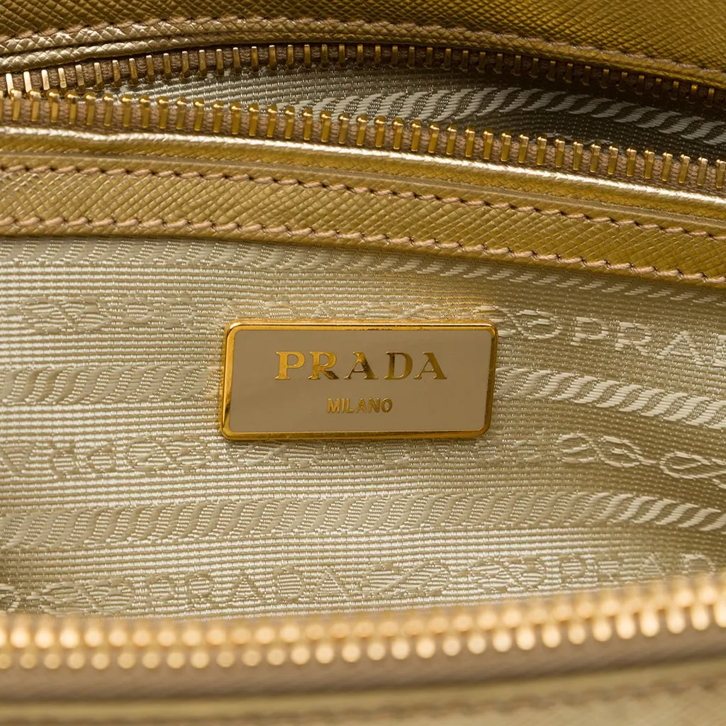 Prada Mini Metallic Saffiano Lux Galleria Double Zip Satchel Gold Leather Good - Box View