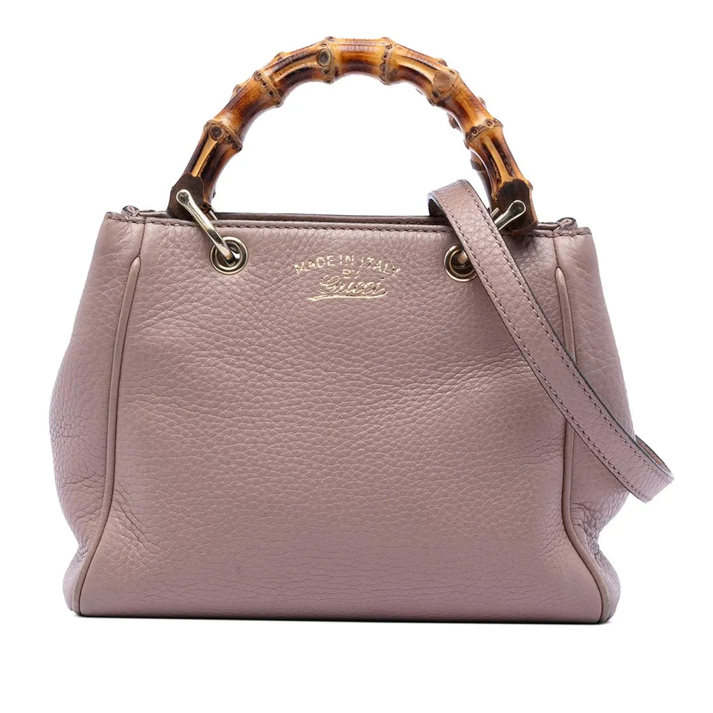 Gucci Mini Calfskin Bamboo Shopper Satchel Pink Leather Good - Front View
