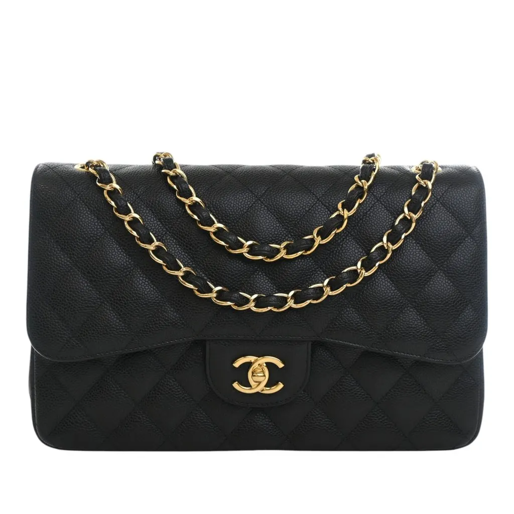 Chanel Jumbo Classic Caviar Double Flap Black Leather Very good - Front View