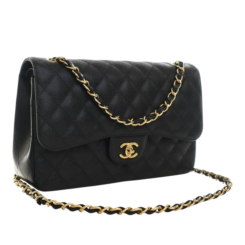 Chanel Jumbo Classic Caviar Double Flap Black Leather Very good - Back View