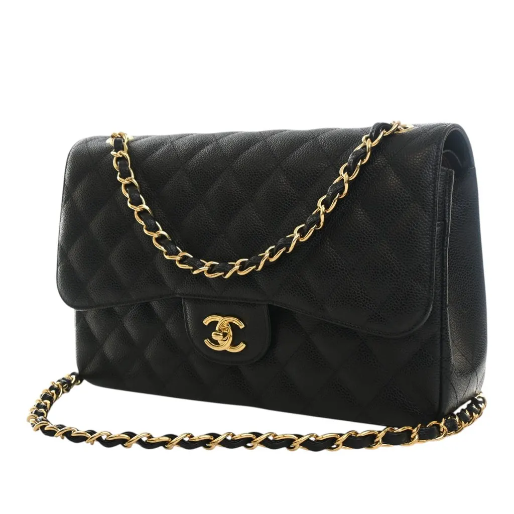 Chanel Jumbo Classic Caviar Double Flap Black Leather Very good - Inside View