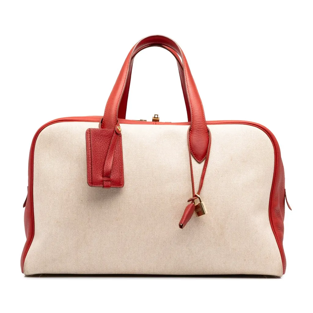 Hermès Toile and Clemence Victoria 43 Beige Canvas Good - Front View