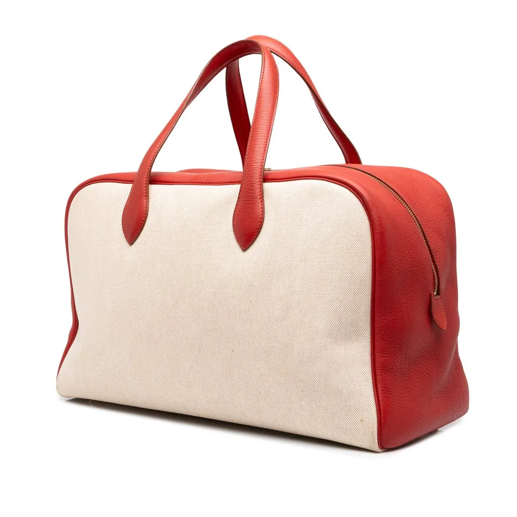 Hermès Toile and Clemence Victoria 43 Beige Canvas Good - Back View