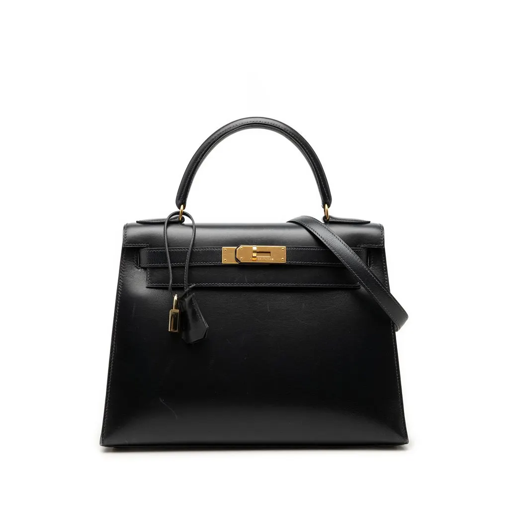 Hermès Box Calf Kelly Sellier 28 Black Leather Very good - Front View