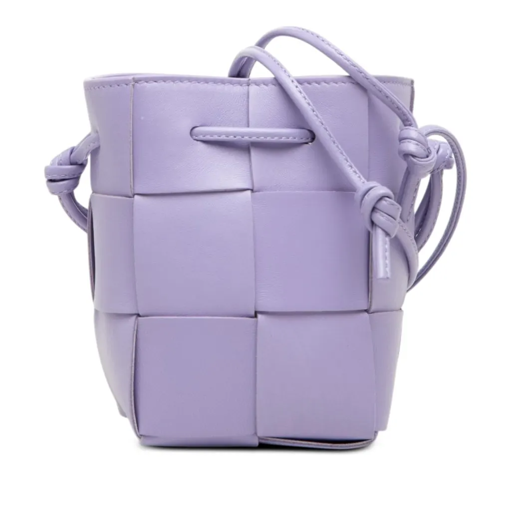 Bottega Veneta Mini Nappa Maxi Intrecciato Cassette Bucket Bag Purple Leather Very good - Front View