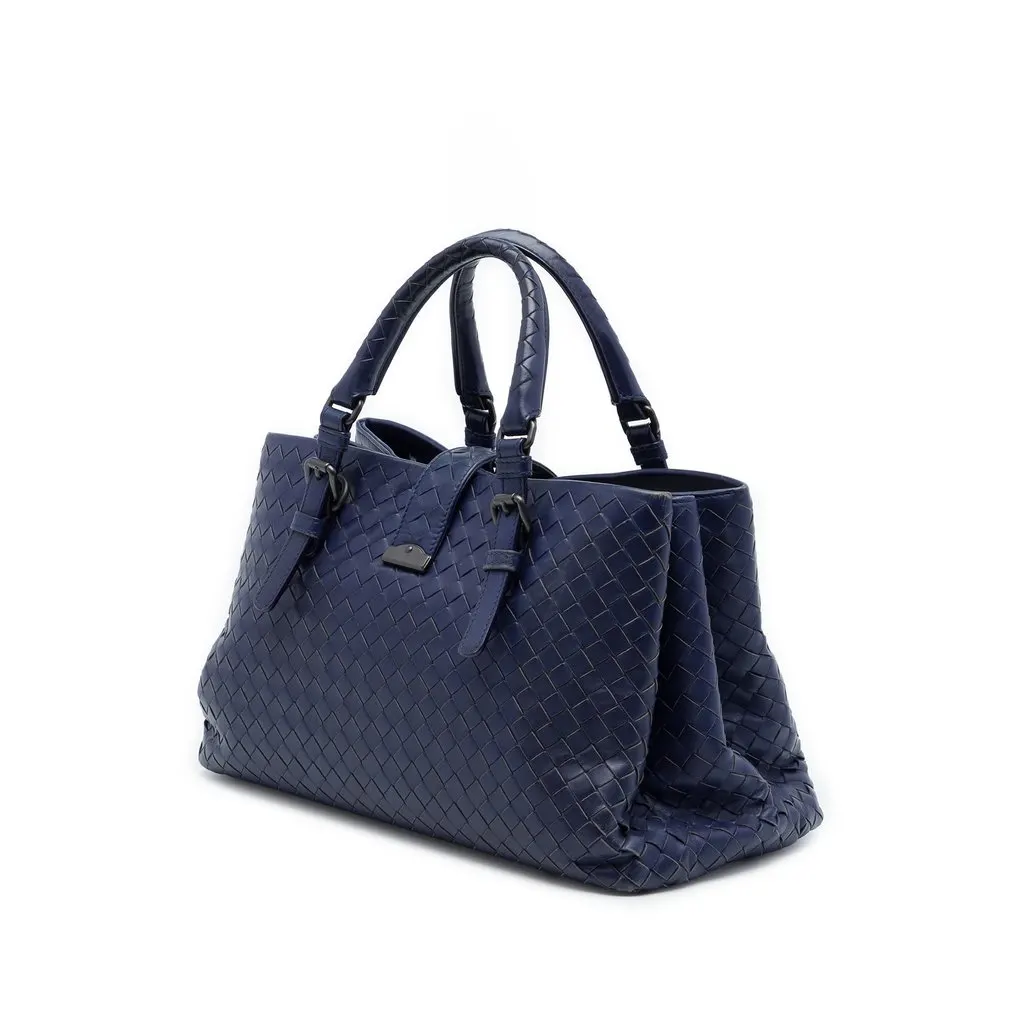 Bottega Veneta Small Nappa Intrecciato Roma Satchel Blue Leather Good - Back View