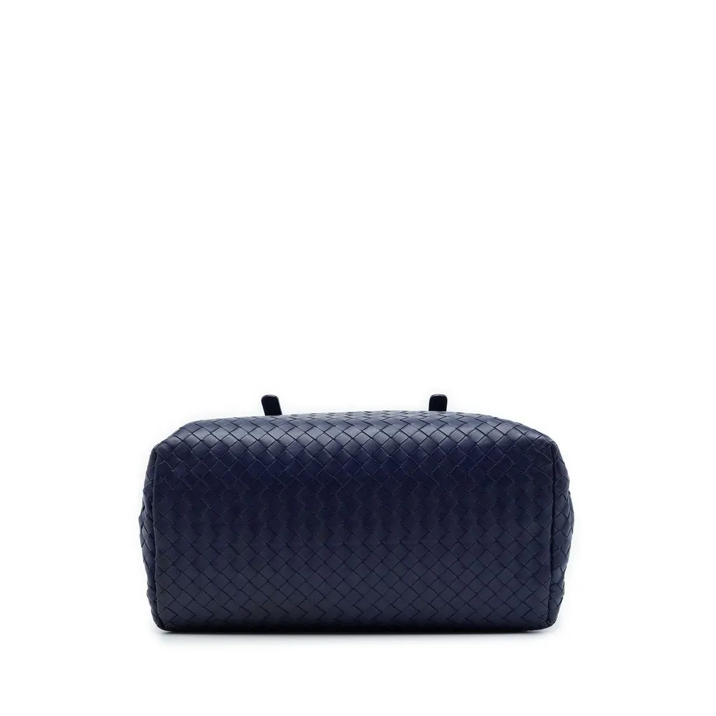 Bottega Veneta Small Nappa Intrecciato Roma Satchel Blue Leather Good - Inside View