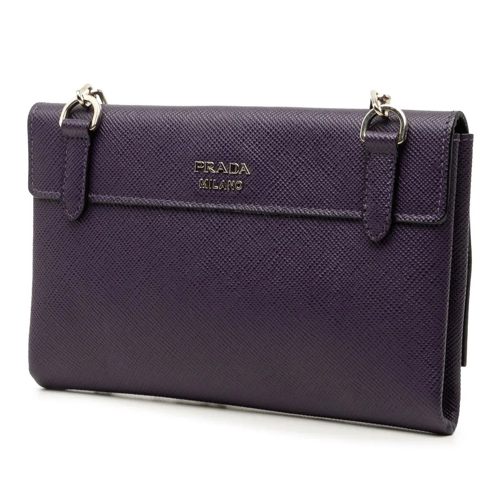 Prada Saffiano Cuir Twist Lock Chain Flap Purple Leather Very good - Back View