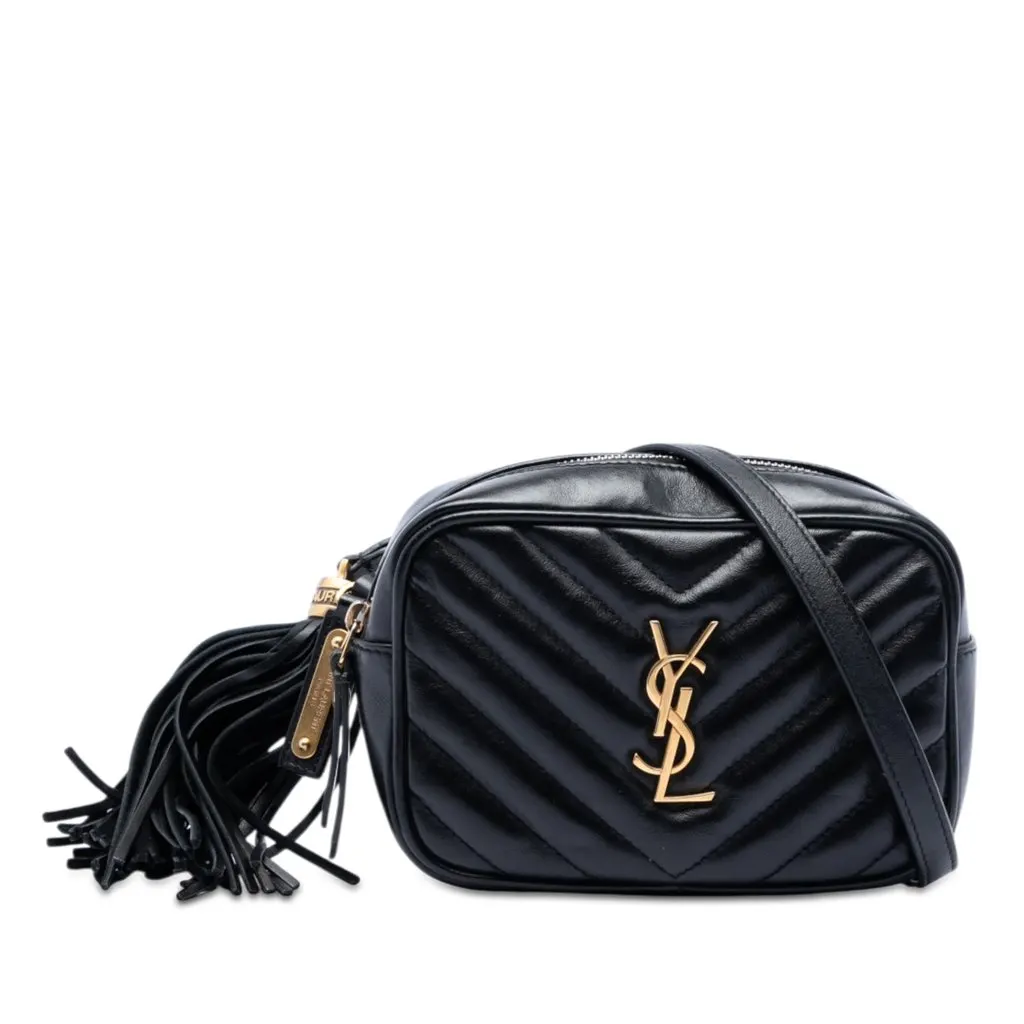 Saint Laurent Mini Matelasse Calfskin Monogram Lou Tassel Camera Bag Black Leather Very good - Front View