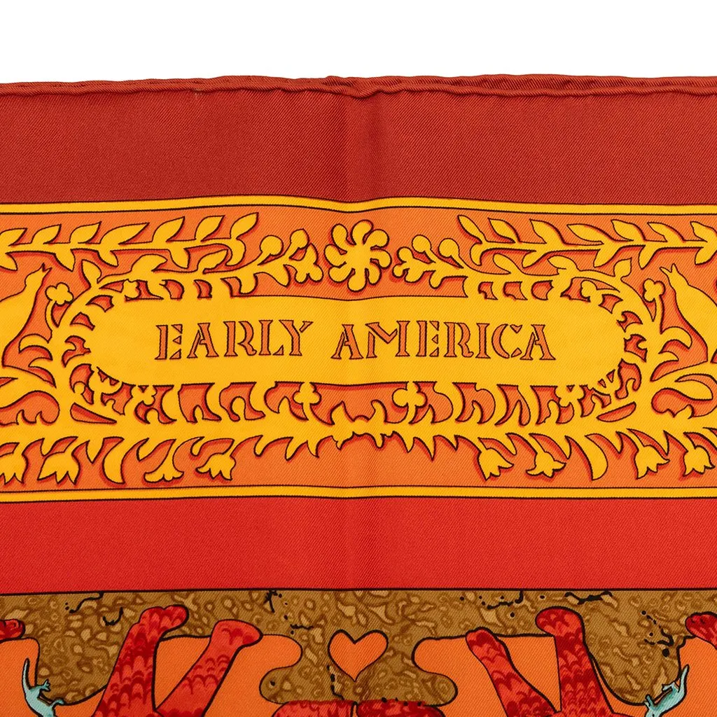 Hermès Early America Silk Scarf 90 Orange Very good - Model View