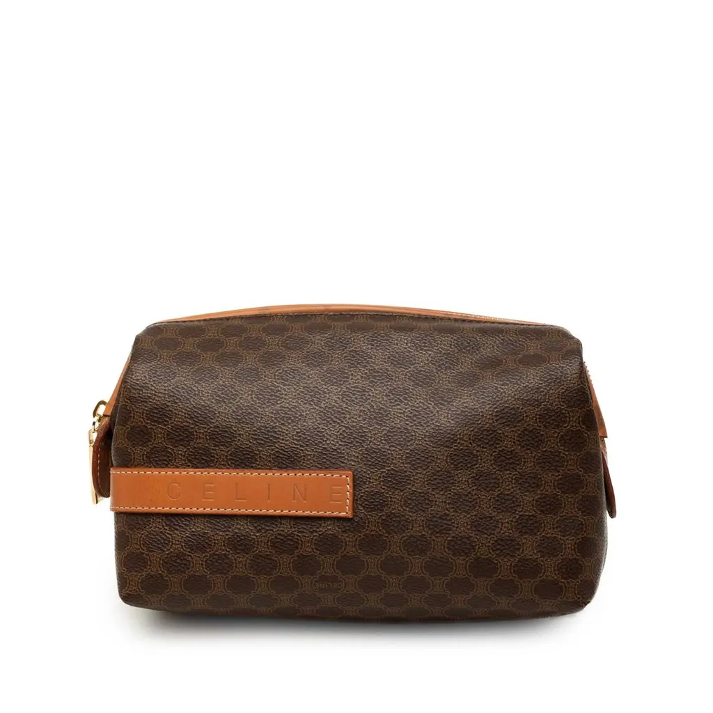 Celine Macadam Coated Canvas Cosmetic Pouch Brown Canvas Very good - Front View