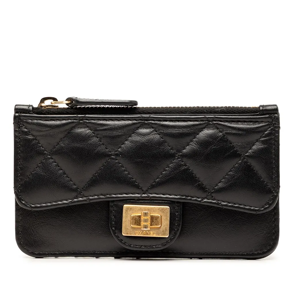 Chanel Quilted Aged Calfskin Reissue 2.55 Flap Card Holder Black Leather Very good - Front View