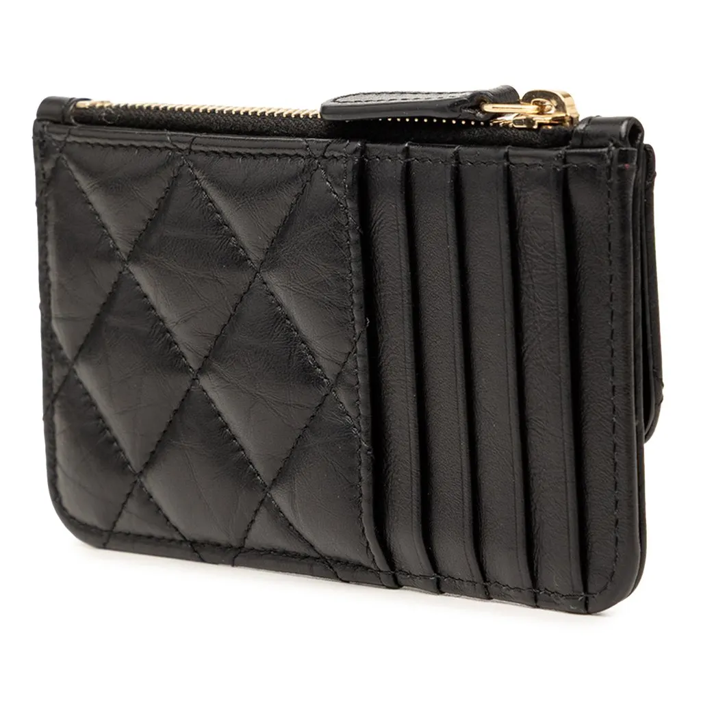 Chanel Quilted Aged Calfskin Reissue 2.55 Flap Card Holder Black Leather Very good - Back View