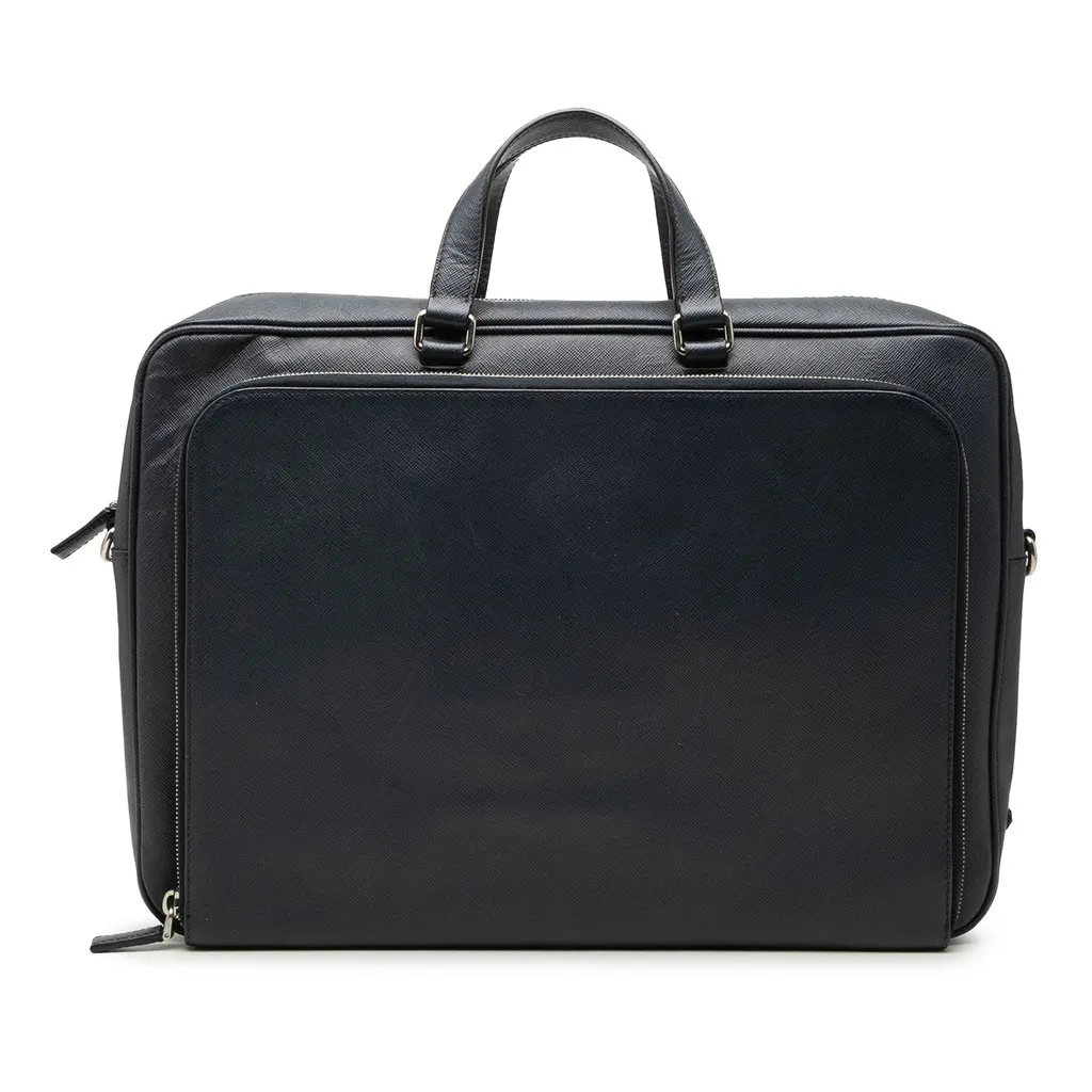Prada Saffiano Cuir Travel Front Zip Pocket Briefcase Black Leather Very good - Front View
